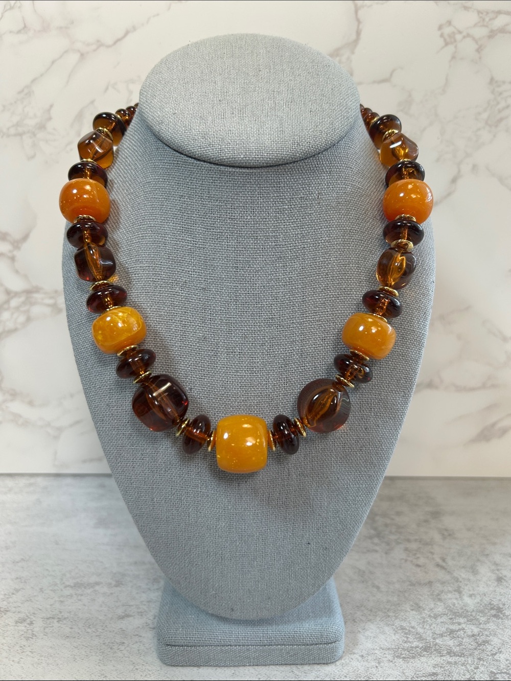 Amber-Tone Acrylic Bead Statement Necklace - Women Jewelry